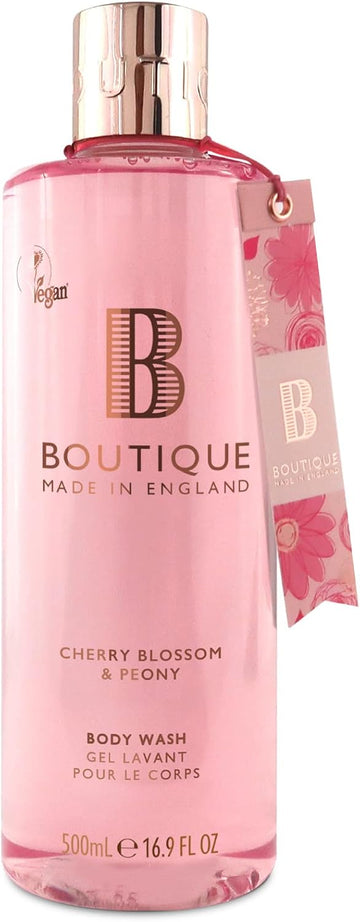 Boutique Cherry Blossom & Peony Fragrance Body Wash 500Ml - Refreshing - Cleansing - Essential Oils - Vegan And Cruelty Free - No Sls Or Parabens - Made In England - Recyclable Bottle
