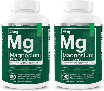 Essential Elements Magnesium & Zinc With Vitamin D3 For Sleep Immune & Bone Support - Magnesium Glycinate, Malate, Citrate 200Mg - Triple Magnesium Supplement For Women And Men - 6 Month Supply
