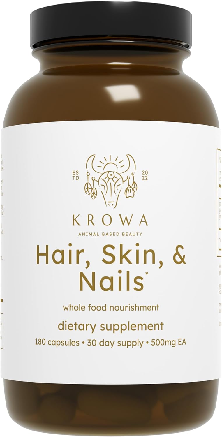 Hair, Skin, & Nails Supplement  Supports Vibrant Skin, Healthy Hair, Strong Nails. All Natural Glandulars, Grass Fed Liver, Collagen Peptides & Tracheal Cartilage Gluten Free, Paleo & Keto