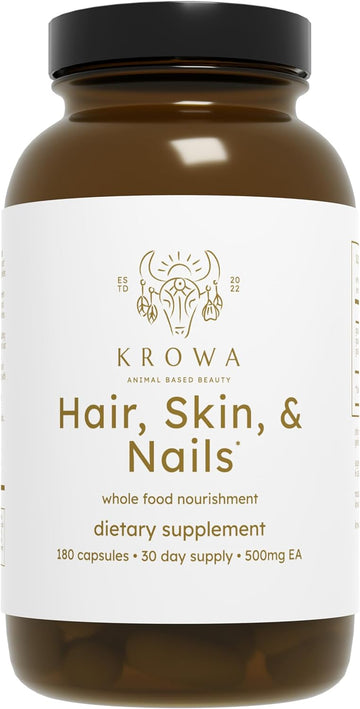 Hair, Skin, & Nails Supplement  Supports Vibrant Skin, Healthy Hair, Strong Nails. All Natural Glandulars, Grass Fed Liver, Collagen Peptides & Tracheal Cartilage Gluten Free, Paleo & Keto