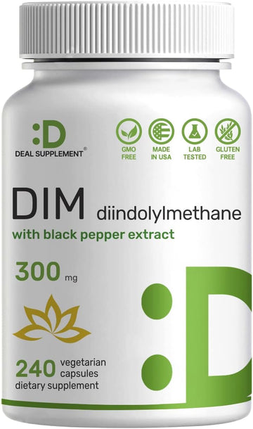 Dim Supplement 300Mg, 240 Caps, 4 Months Supply, Diindolylmethane Dim Plus Black Pepper Extract