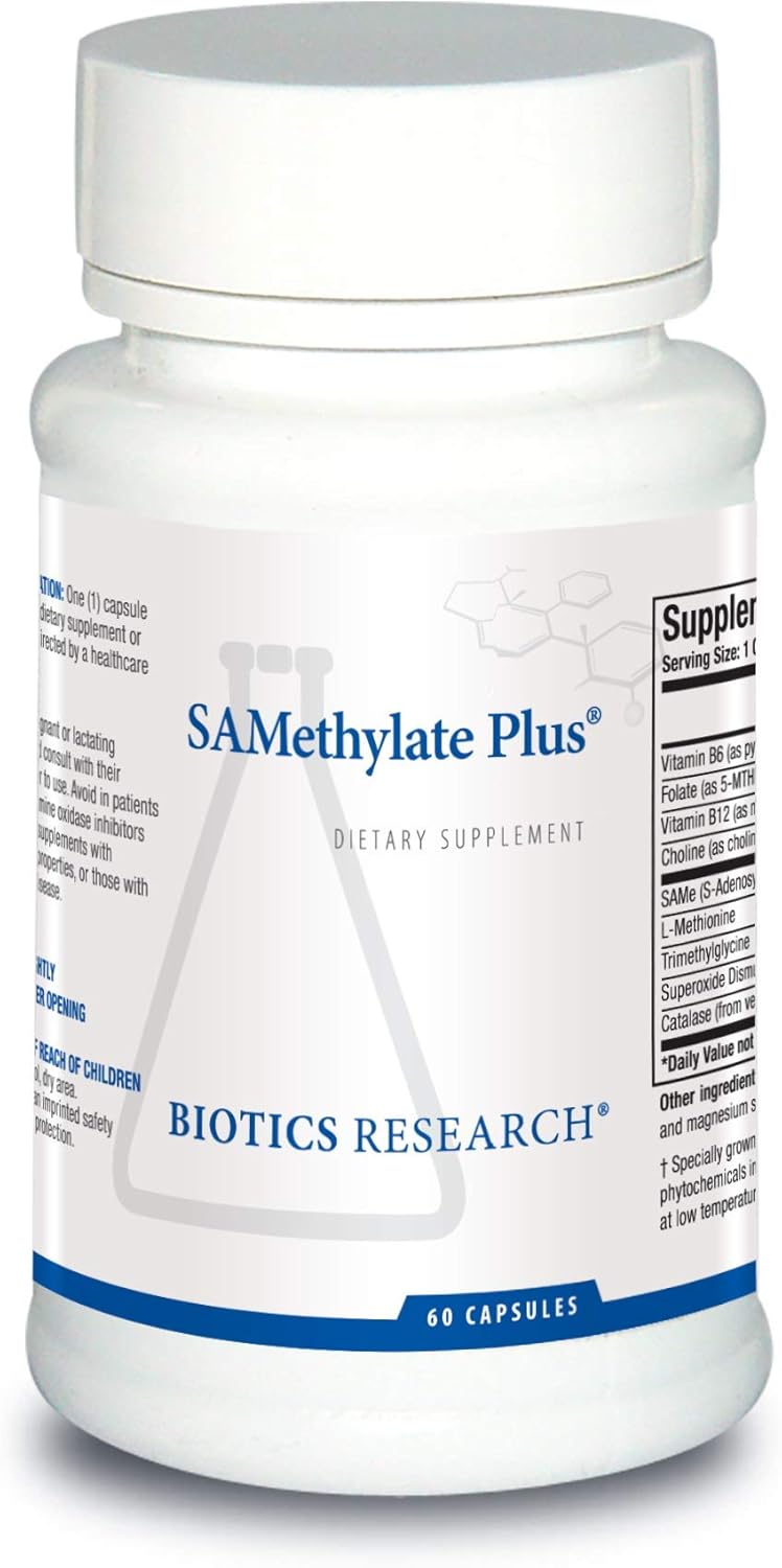 Biotics Research Samethylate Plus Same, Mood And Sleep Support, Brain Health, Antioxidant, Folate As 5Mthf Methylcobalamin, Vitb6, L Methionine, Choline Bitartrate,Trimethylglycine 60 Caps