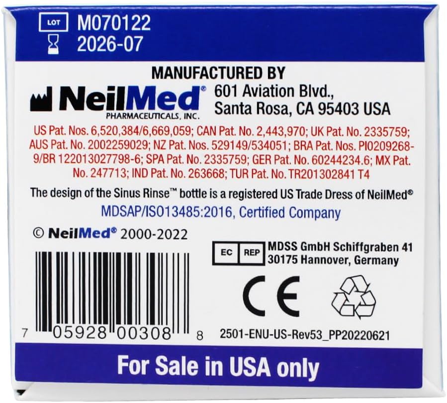 NeilMed Sinus Rinse Starter Kit With 5 Packets (Pack of 1) : Health & Household