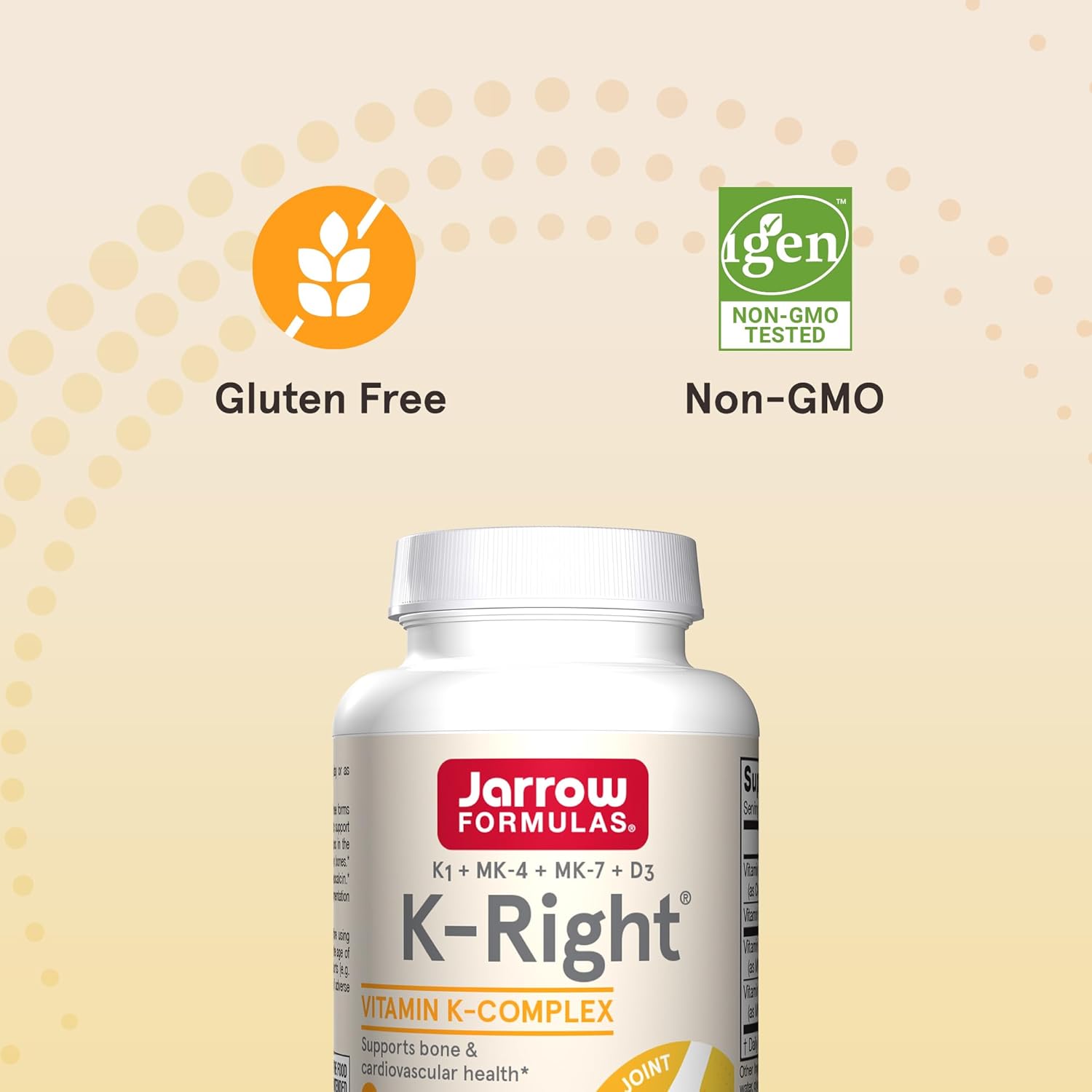 Jarrow Formulas K-Right - Vitamin K-Complex (K1, MK-4, MK-7, D3) - 60 Servings (Softgels) - Dietary Supplement for Bone & Cardiovascular Health Support - Vitamin K2 MK-7 - Gluten Free : Health & Household