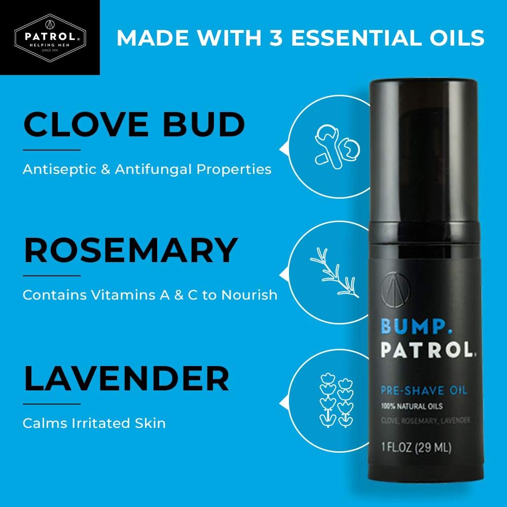 Bump Patrol Pre-Shave Oil For Men With Natural Essential Oils - Smooth Shave, Softer Skin - 1 Ounce : Beauty & Personal Care