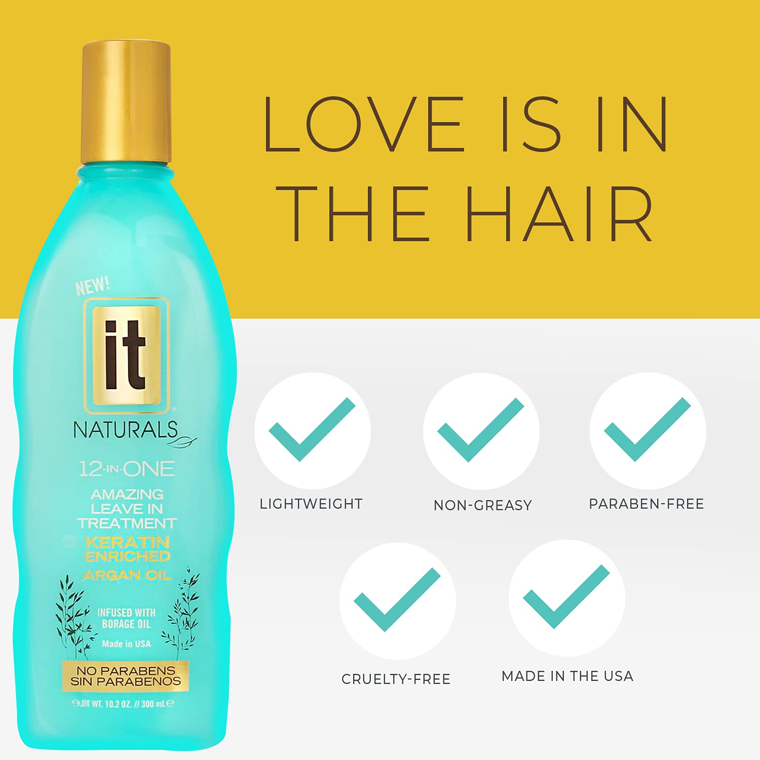 12-In-One Amazing Leave-In Hair Treatment - Infused With Keratin And Argan Oil For Silky Soft Hair And Added Shine - Conditioner Strengthens And Protects Dry & Damaged Hair - It Naturals