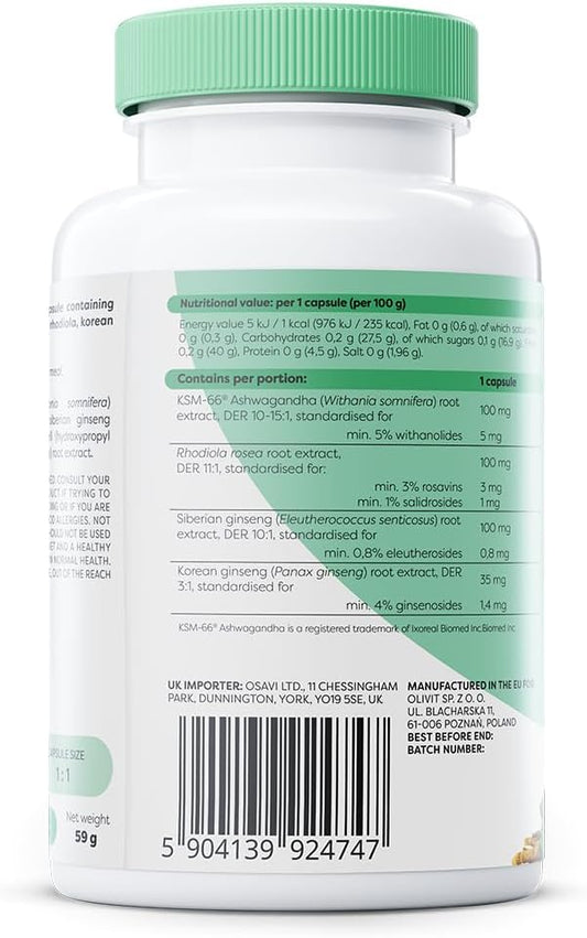 Osavi Ashwagandha, Rhodiola & Ginseng – 120 Vegan Capsules | Stress & Energy Support | Powerful Blend With Ksm–66® Ashwagandha | Rhodiola & Ginseng Root Extracts For Resilience | Focus & Vitality
