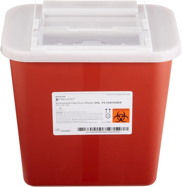 Mckesson Prevent Biohazard Infectious Waste Sharps Container - Plastic, Horizontal Entry, Translucent Sliding Lid - Red, 2 Gal, 7 In X 10 1/2 In X 10 1/4 In, 20 Count