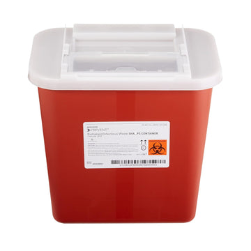 Mckesson Prevent Biohazard Infectious Waste Sharps Container - Plastic, Horizontal Entry, Translucent Sliding Lid - Red, 2 Gal, 7 In X 10 1/2 In X 10 1/4 In, 1 Count