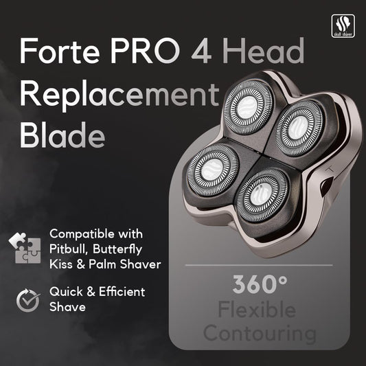 Skull Shaver Forte Pro 4 Head Replacement Blade - Shaver Blade For Wet & Dry Shaving - Rotary Heads Design - Japanese Stainless Steel - Compatible With Pitbull, Palm & Butterfly Kiss Shavers