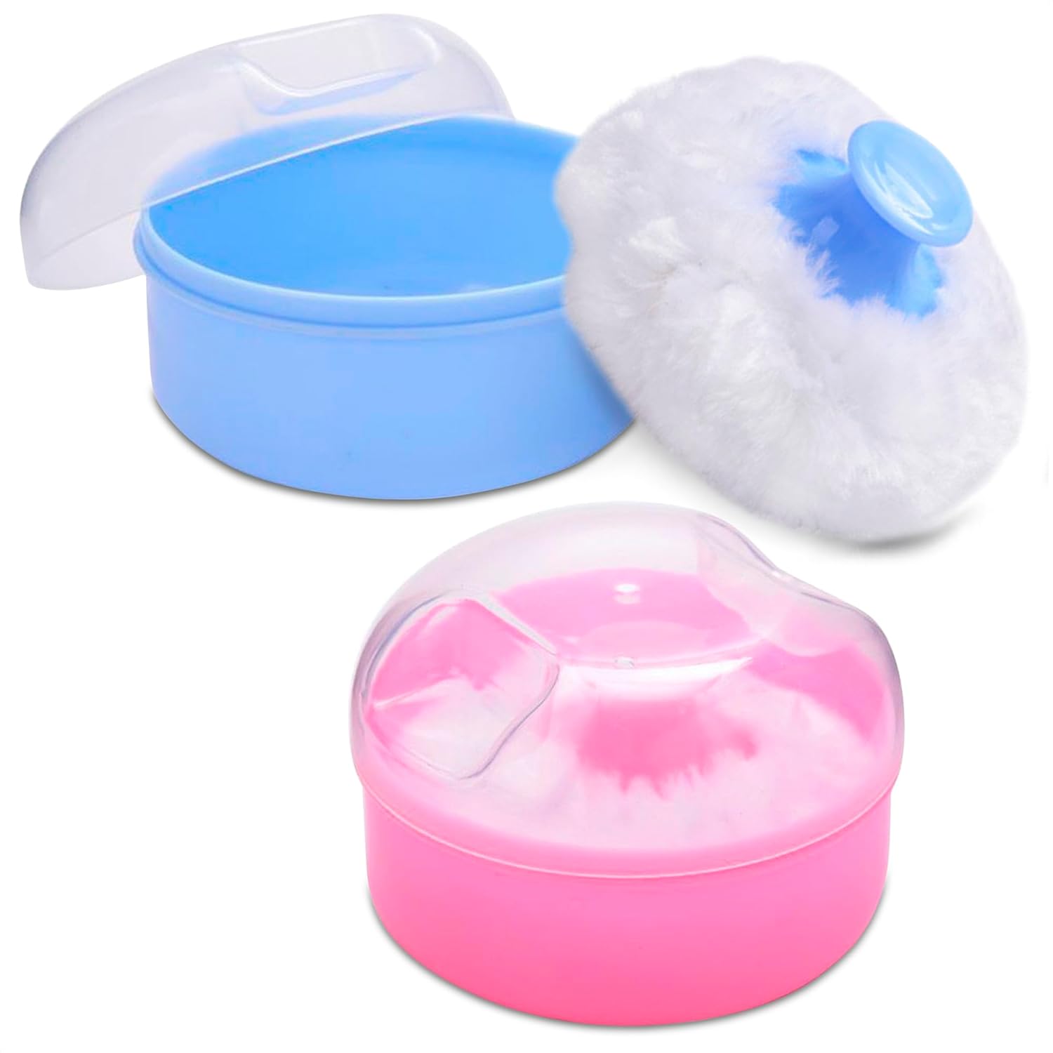 Body Powder Puff And Container - 2Pcs Powder Puff For Body Powder Bath Powder Puff And Container Baby Puffs With Container Travel Kit - Makeup Puffs For Powder Talcum Powder With Puff For Women