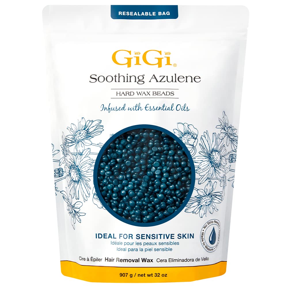 GiGi Hard Wax Beads, Soothing Azulene Hair Removal Wax for Sensitive Skin, 32 oz