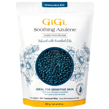 GiGi Hard Wax Beads, Soothing Azulene Hair Removal Wax for Sensitive Skin, 32 oz