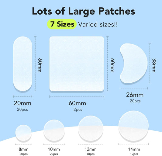 Litbear Large Pimple Patches (7 Sizes 306 Patches), Big Acne Patches, Xl Hydrocolloid Bandages For Full Face, Forehead, Chin, Nose, Body, Back, Neck & Chest, Oval, Moon, Square Hydrocolloid Patch