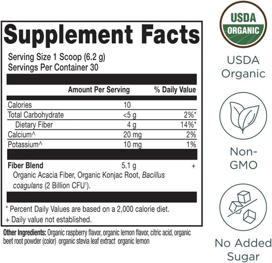 Ancient Nutrition Organic Fiber Powder, Pineapple Mango, Soluble Fiber From Acacia & Konjac Root, Supports Digestive Health, Reduces Bloating, 6.4 Oz