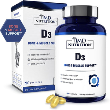 1MD Nutrition Vitamin D3 5000 IU Softgels | Bone Health, Muscle Function, & Immune Support | Gluten Free and Non-GMO with Organic Avocado Oil | 3-Month Supply