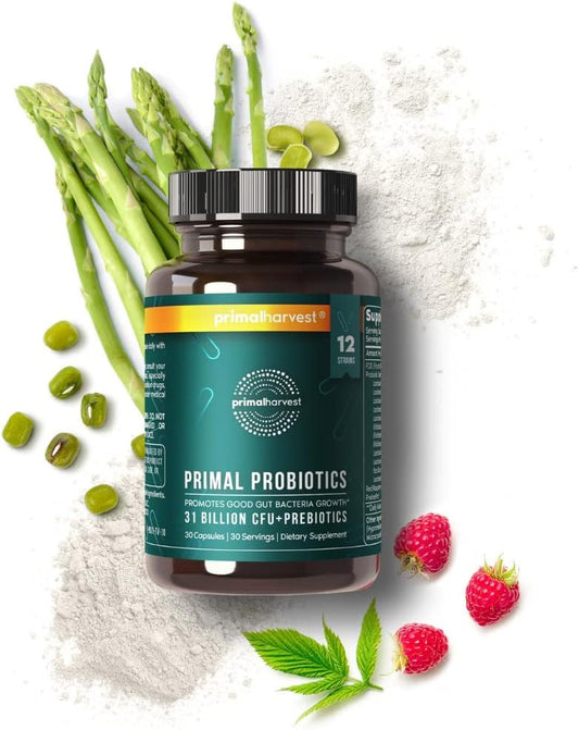 Primal Harvest Probiotics & Gut Health Supplements For Women And Men Pre And Probiotics With 31 Billion Cfu And Gut Restore Digestion Pills Bundle