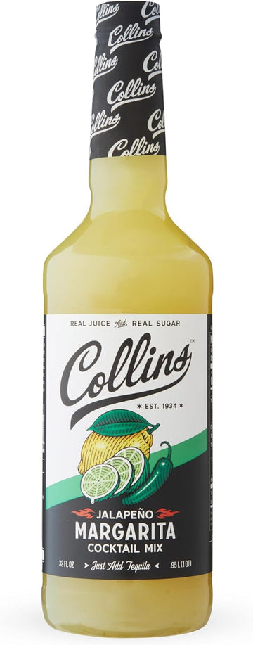Collins Jalapeno Margarita Mix | Made With Real Jalapeno Puree and Lime, Lemon, and Orange Juice With Natural Flavors, Cocktail Recipe Ingredient, Home Bar accessories Cocktail Mixers, 32 fl oz