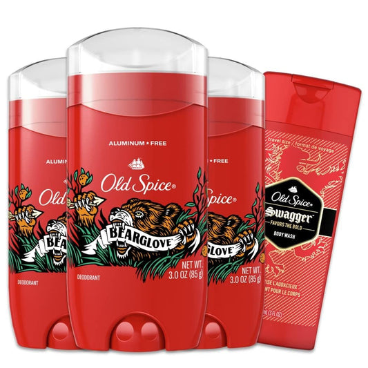 Old Spice Men'S Deodorant Aluminum-Free, Bearglove Scent, 48 Hr. Protection, 3.0 Oz, (Pack Of 3) With Travel-Size Swagger Body Wash