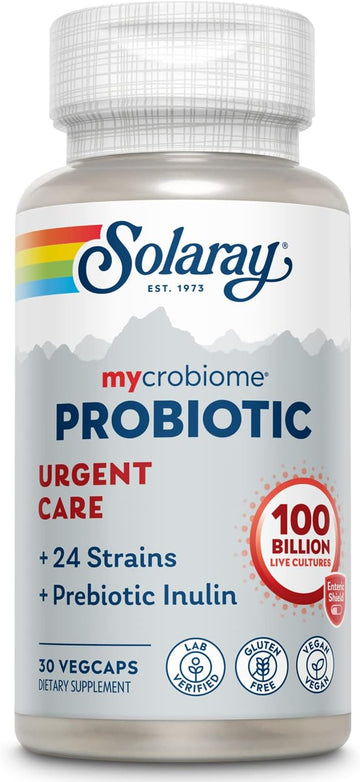 Solaray Mycrobiome Probiotic Urgent Care | Formulated To Support Healthy Digestion, Immune Function & More | 100 Billion Cfu | 30 Vegcaps