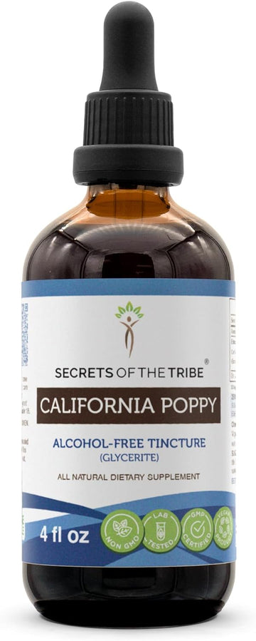 Secrets of the Tribe California Poppy Tincture Alcohol-Free Extract, High-Potency Herbal Drops, Tincture Made from California Poppy Eschscholzia Helps Promote Relaxation 4 oz