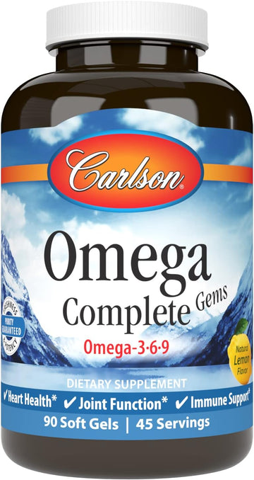 Carlson - Omega Complete Gems, Omega-3-6-9, Wild Caught, Sustainably Sourced, Heart Health, Joint Function & Immune Support, 90 Softgels