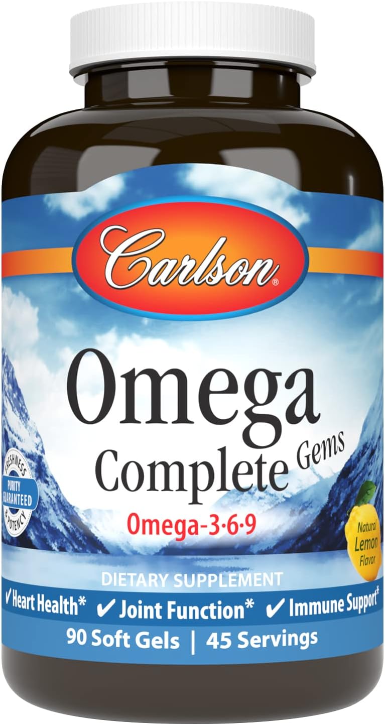 Carlson - Omega Complete Gems, Omega-3-6-9, Wild Caught, Sustainably Sourced, Heart Health, Joint Function & Immune Support, 180 Softgels
