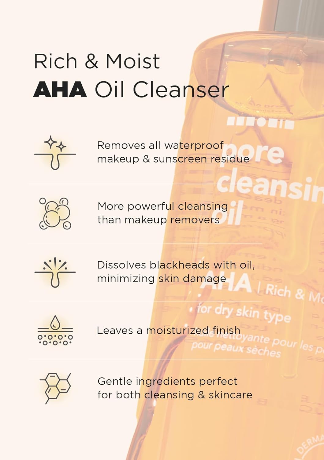 Hanskin Aha Pore Cleansing Oil For Dry Skin, Exfoliating, Waterproof Makeup Sebum Remover Facial Oil Cleanser For Face, Moisturizing For Soft Skin, Korean Skincare [Aha/10.14 Oz.] : Beauty & Personal Care