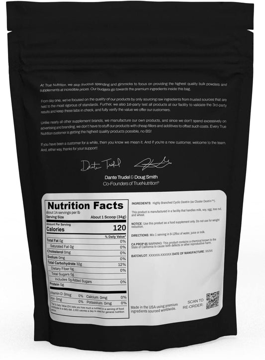 True Nutrition - Highly Branched Cyclic Dextrin - Carbohydrate Powder For Sustained Intra-Workout Energy, Enhanced Post-Workout Muscle Recovery - Vegan And Non-Gmo - Unflavored 2Lb