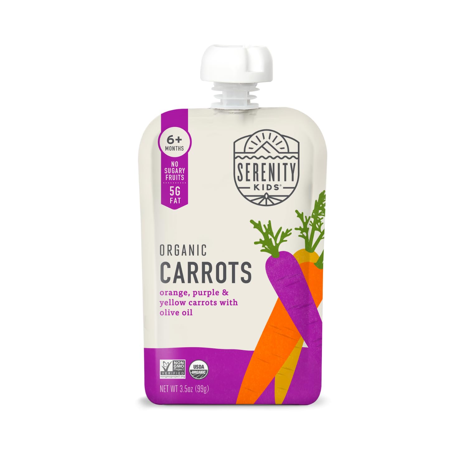 Serenity Kids 6+ Months USDA Organic Veggie Puree Baby Food Pouches | No Sugary Fruits or Added Sugar | Allergen Free | 3.5 Ounce BPA-Free Pouch | Carrots | 6 Count