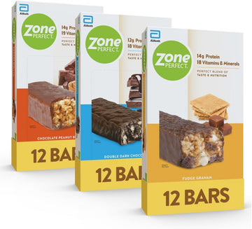 Zoneperfect Protein Bars, 12-14G Protein, 18-19 Vitamins & Minerals, Nutritious Snack Bar, Double Dark Chocolate, Fudge Graham, Chocolate Peanut Butter, 36 Bars