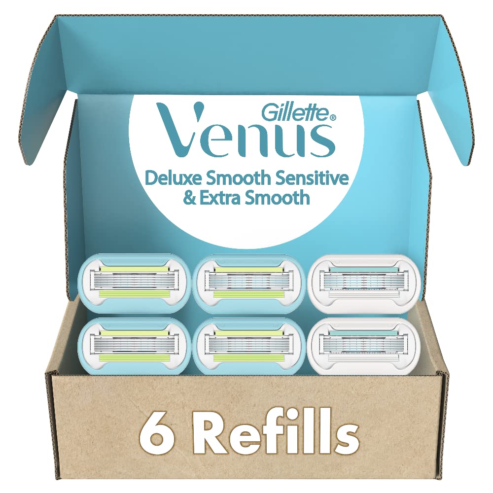 Gillette Venus Womens Razor Blade Refills, Venus Extra Smooth 4 Count And Venus Deluxe Smooth Sensitive 2 Count, 6 Total Refills