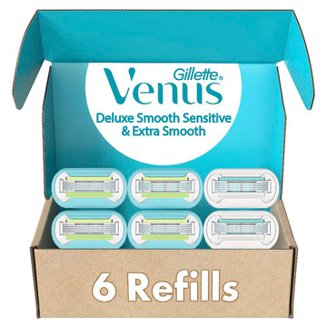 Gillette Venus Womens Razor Blade Refills, Venus Extra Smooth 4 Count And Venus Deluxe Smooth Sensitive 2 Count, 6 Total Refills