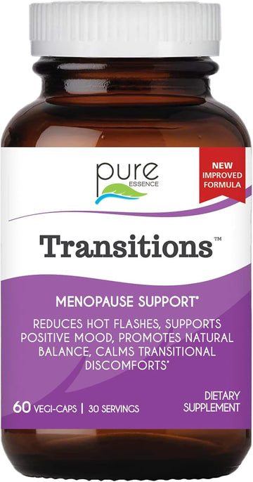 PURE ESSENCE LABS Transitions Vitamins for Women, Natural Menopause Relief Supplement to Promote Hormone Balance, Reduce Hot Flashes, Mood Swings & Night Sweats, 60 Capsules