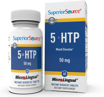 Superior Source 5-HTP (5-hydroxytryptophan) 50 mg, Quick Dissolve MicroLingual Tablets, 60 Ct, Neurotransmitter Support, Supports Restful Sleep, Non-GMO