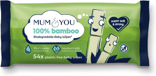 Mum & You Bamboo Baby Wipes Multipack - 100% Biodegradable Wet Bamboo Wipes (5 Packs), 99.4% Water Wipes For Sensitive Newborn Skin, Baby Wipes Multipack For Bum Wet Wipes