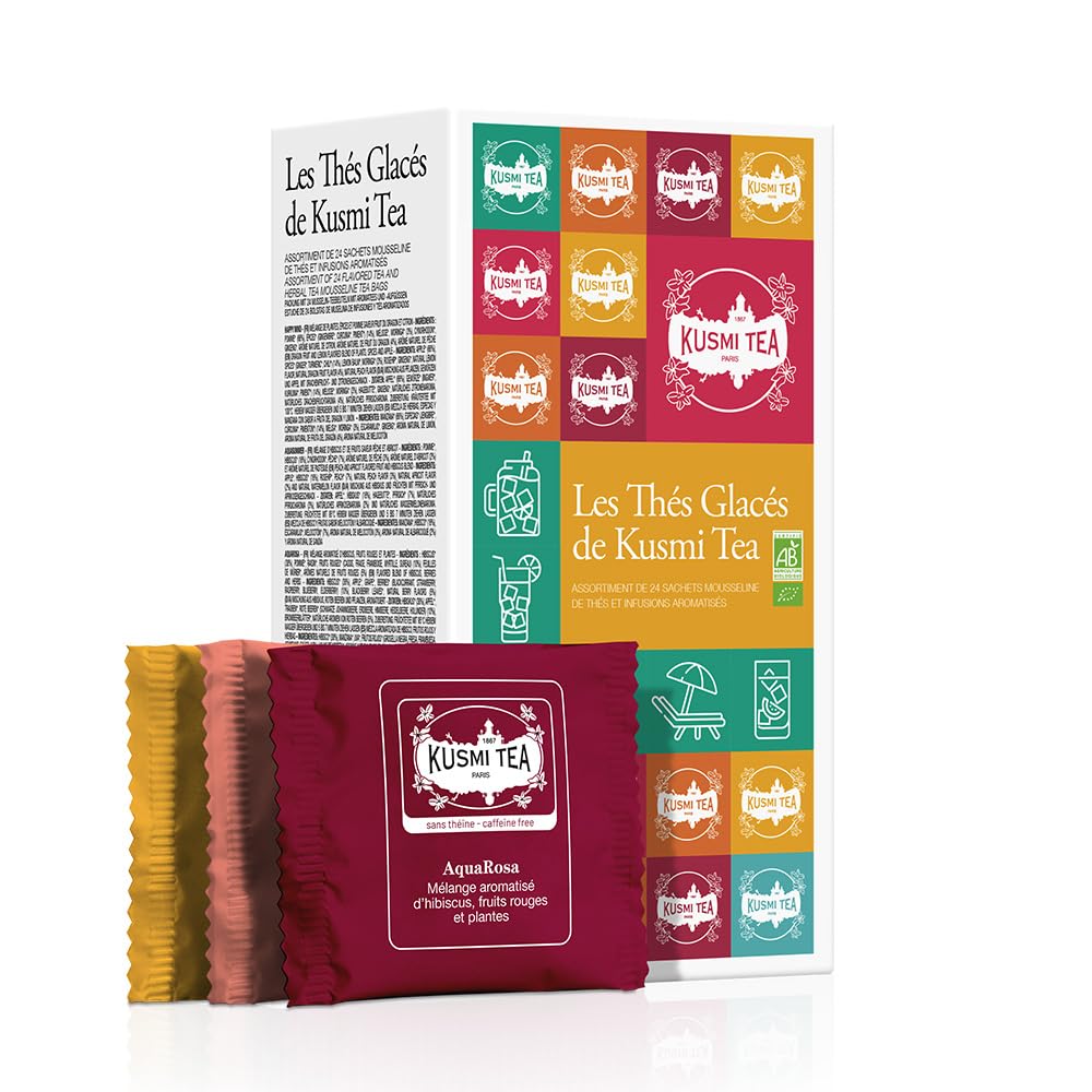 Kusmi Tea - Iced Teas Gift Set - Sampler Assortment Variety Box - Organic Teas - Gift Idea For Men And Women - Flavored Infusions, Hibiscus, Rooibos, Green Tea - 6 Iconic Blends - 24 Tea Bags