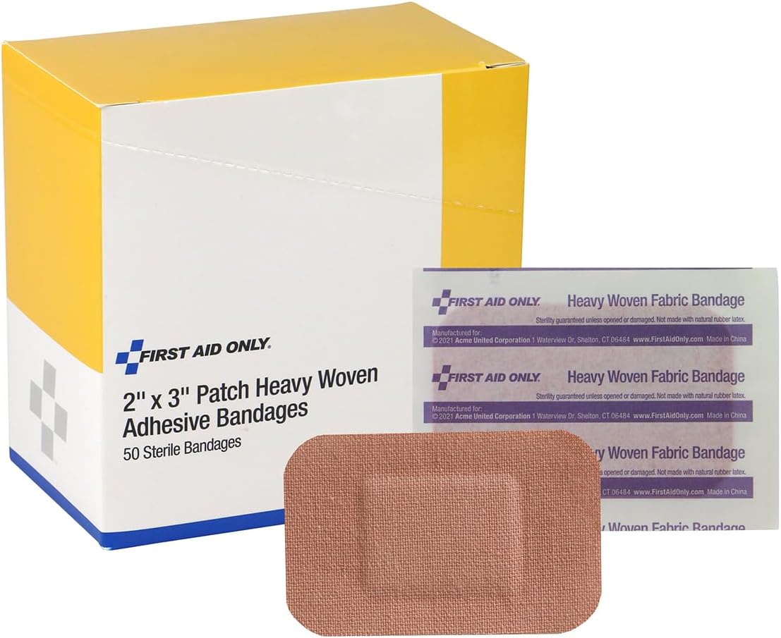 First Aid Only 1-750 Heavy Woven Fabric Adhesive Bandages, 2" x 3" Extra Large, 50 Count