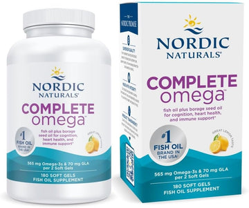 Nordic Naturals Complete Omega, Lemon Flavor - 180 Soft Gels - 565 mg Omega-3 - EPA & DHA with Added GLA - Healthy Skin & Joints, Cognition, Positive Mood - Non-GMO - 90 Servings