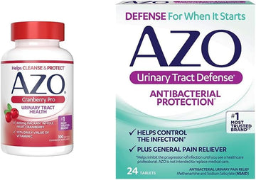 Azo Cranberry Pro Urinary Tract Health Supplement 600Mg Pacran, 1 Serving = More Than 1 Glass Of Cranberry Juice 100 Ct + Urinary Tract Defense 24 Count