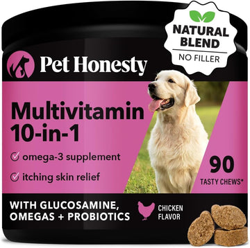 Pet Honesty Multivitamin Dog Supplement, Glucosamine chondroitin for Dogs, Probiotics, Omega Fish Oil, Dog Supplements & Vitamins, Dog Vitamins for Skin and Coat Allergies, (Chicken 90 ct)