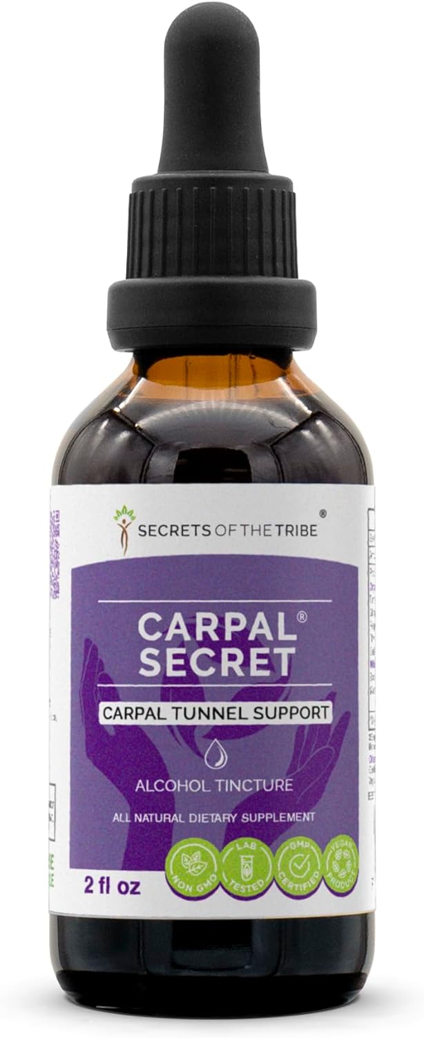 Carpal Secret Alcohol Extract, Tincture, Glycerite Bromelain, Pineapple, Turmeric, Ginkgo, Peppermint, Thyme, Basil. Carpal Tunnel Support (2 FL OZ)