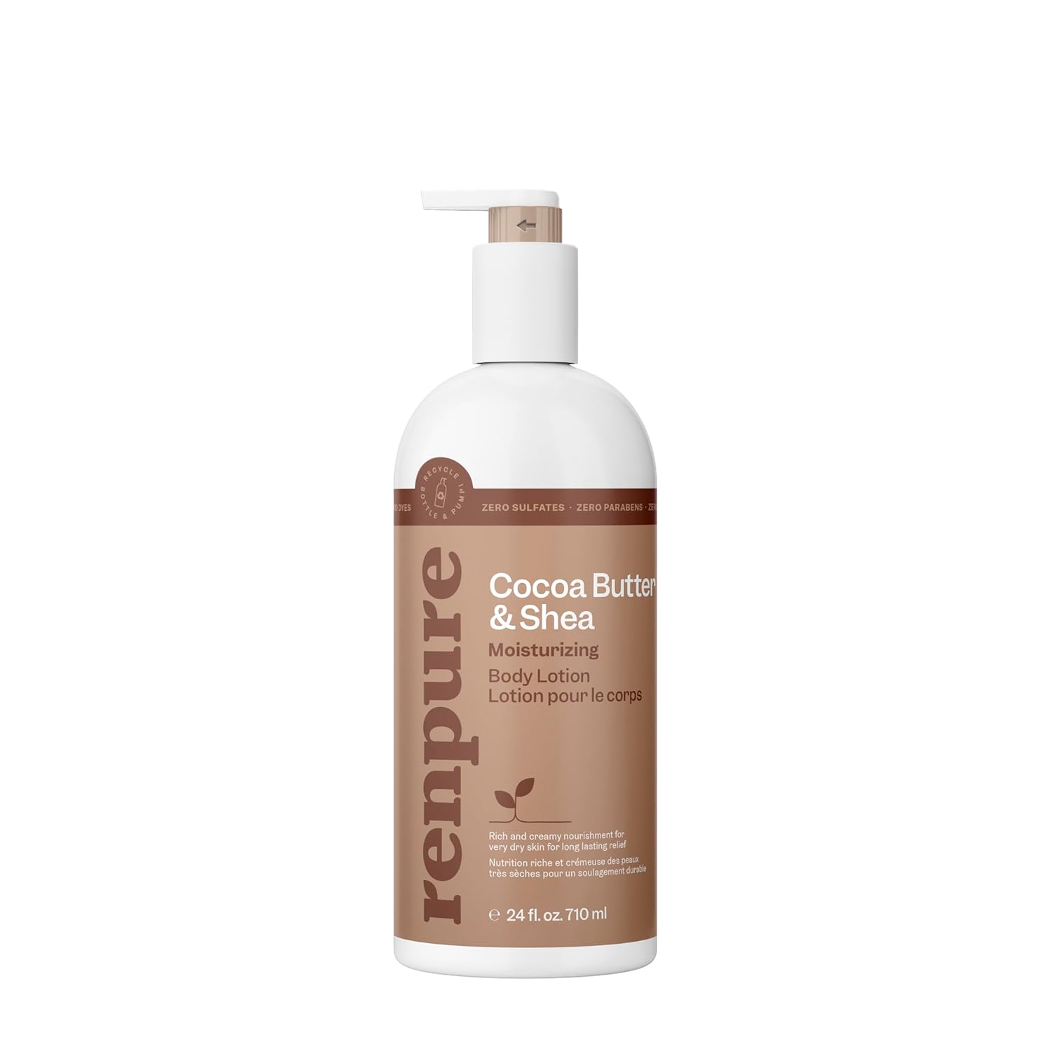 Renpure Cocoa Butter And Shea Ultra-Hydrating Body Lotion - Rich And Silky Formula - Improves Natural Moisture Barrier - Protects And Nourishes - Leaves Skin Feeling Soft And Smooth - 24 Oz