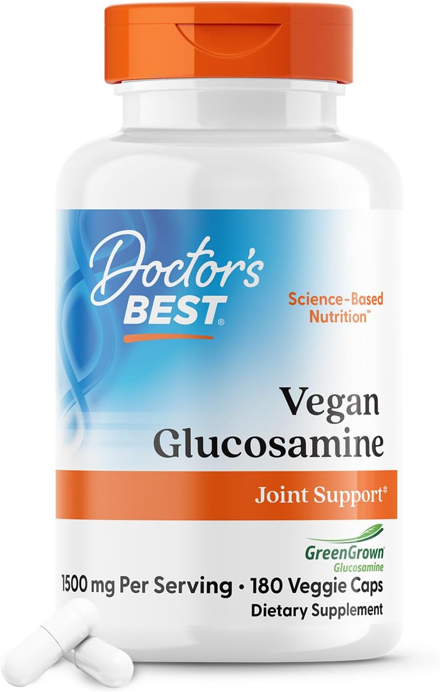 Doctor'S Best Vegan Glucosamine Sulfate, Joint Support, Non-Gmo, Vegan, Gluten Free, Soy Free, 750 Mg 180 Veggie Caps (Pack Of 1)