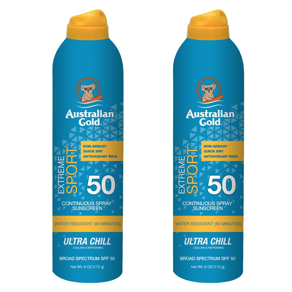 Australian Gold Extreme Sport Continuous Spray Sunscreen Spf 50 (Broad Spectrum/Sweat & Water Resistant/Non-Greasy/Oxybenzone Free/Cruelty Free), Sport - New, Coastal Breeze, 6 Oz (2 Pack)