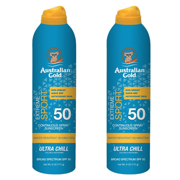 Australian Gold Extreme Sport Continuous Spray Sunscreen Spf 50 (Broad Spectrum/Sweat & Water Resistant/Non-Greasy/Oxybenzone Free/Cruelty Free), Sport - New, Coastal Breeze, 6 Oz (2 Pack)