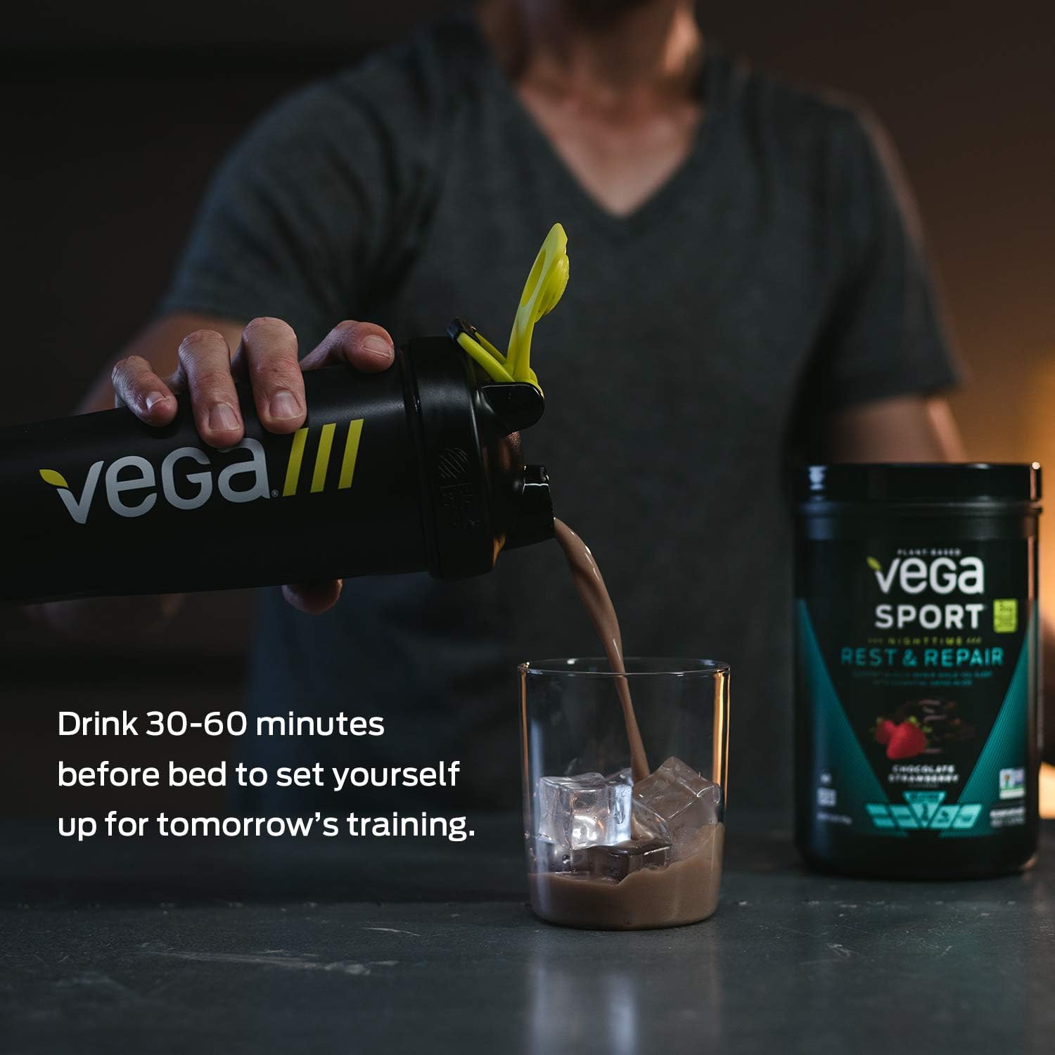 Vega Nighttime Rest & Repair Protein Powder, Chocolate Strawberry - 18g Vegan Plant Protein, 3mg Melatonin, Magnesium for Women & Men, 15 oz (Packaging May Vary) : Health & Household
