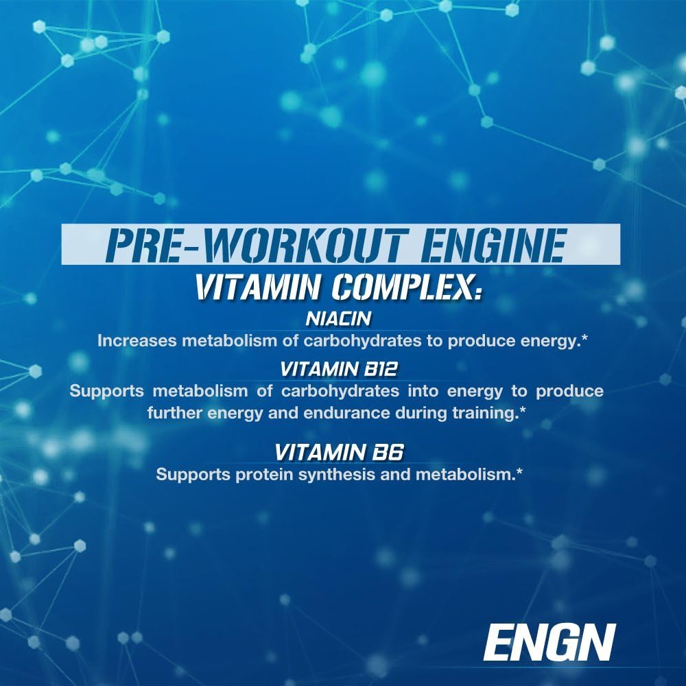 EVL Intense Pre Workout with Creatine - Pre Workout Powder Drink for Lasting Energy Focus and Recovery - ENGN Energizing Pre Workout for Men with Beta Alanine Caffeine and L Theanine - Blue Raz : Health & Household