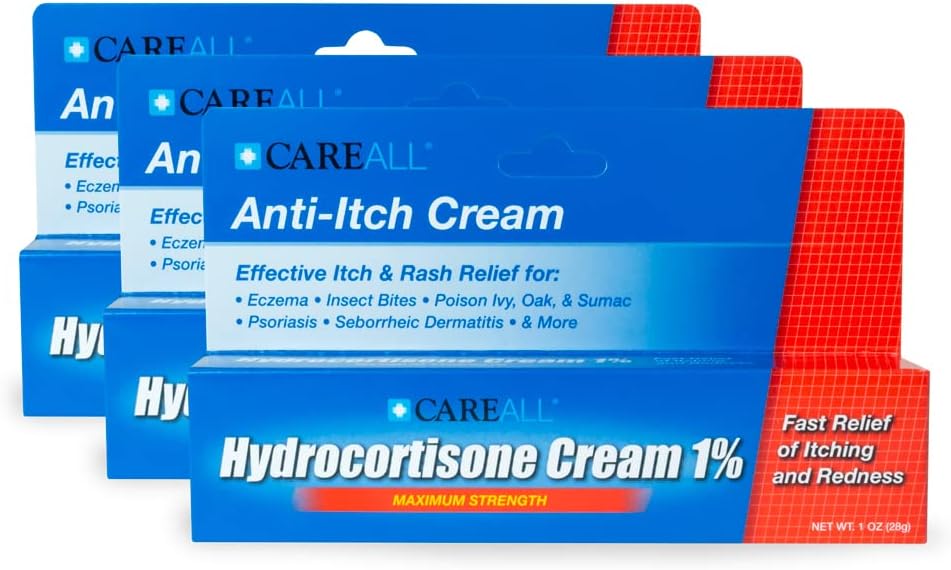CareAll Hydrocortisone 1%, 1oz Tube (Pack of 3), Maximum Strength Anti-Itch Cream, Relief from Itching and Redness from Bug Bites, Eczema, Psoriasis, Poison Ivy, Oak and Sumac