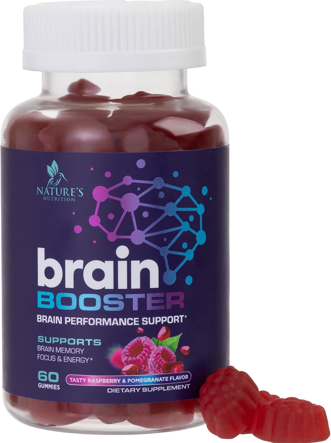 Brain Supplements For Memory & Focus - Brain Booster Nootropic Gummies For Mental Focus & Concentration - Brain Health & Energy Support With B12, Phosphatidylserine For Women & Men - 60 Gummies